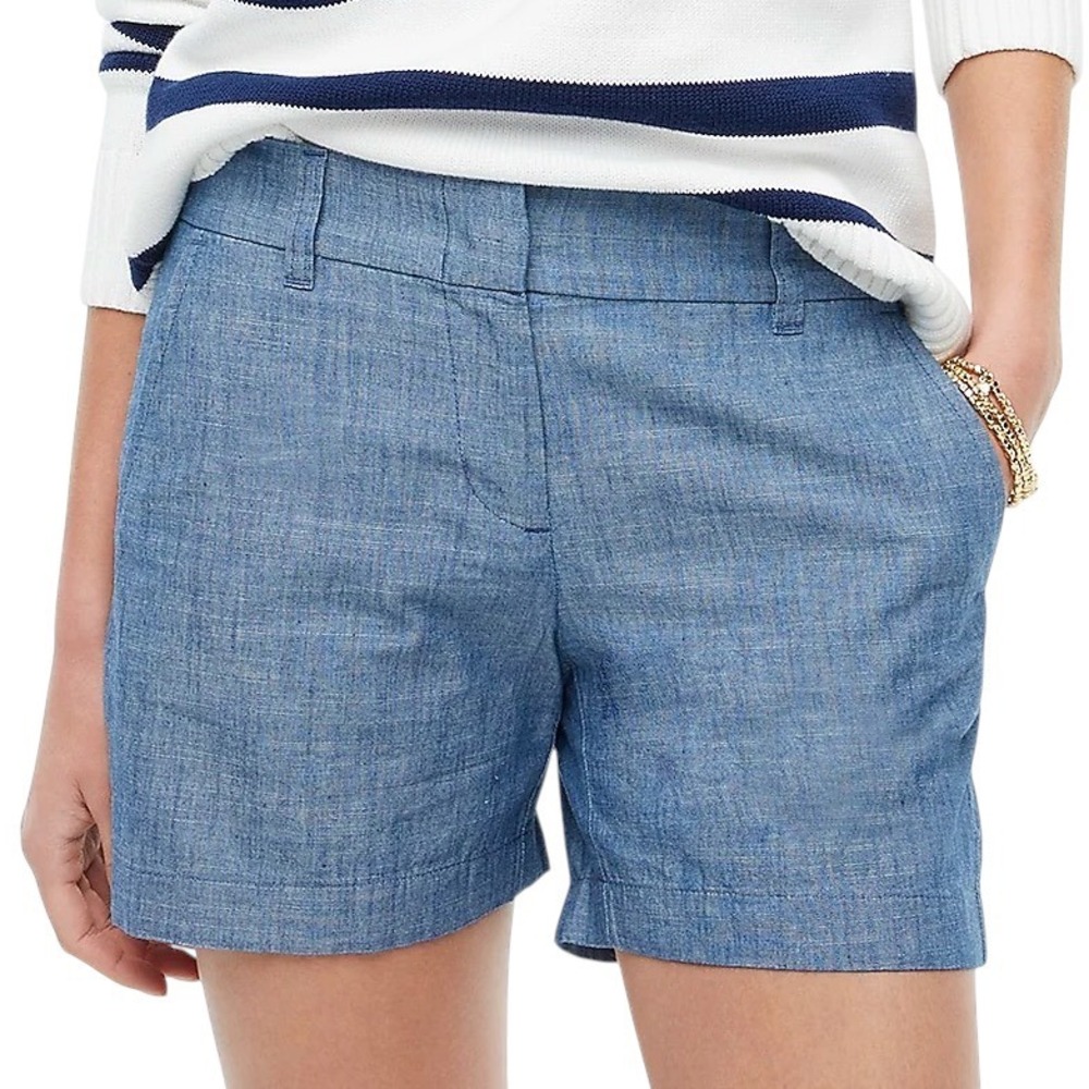 J CREW Classic Chambray Shorts ECHO BLUE WASH Cotton Pockets 5" Inseam SIZE 6